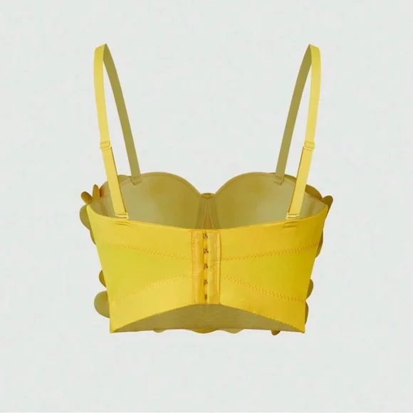 Yellow Floral Appliqué Bustier Crop Top Size M - Picture 2 of 7